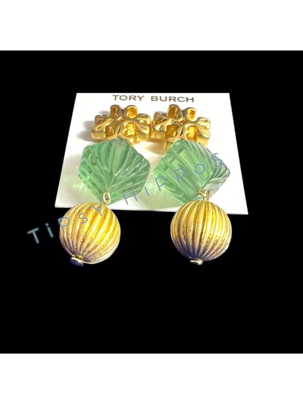 *** New! Tory Bruch Roxanne Dangle Earrings in Gold and Green